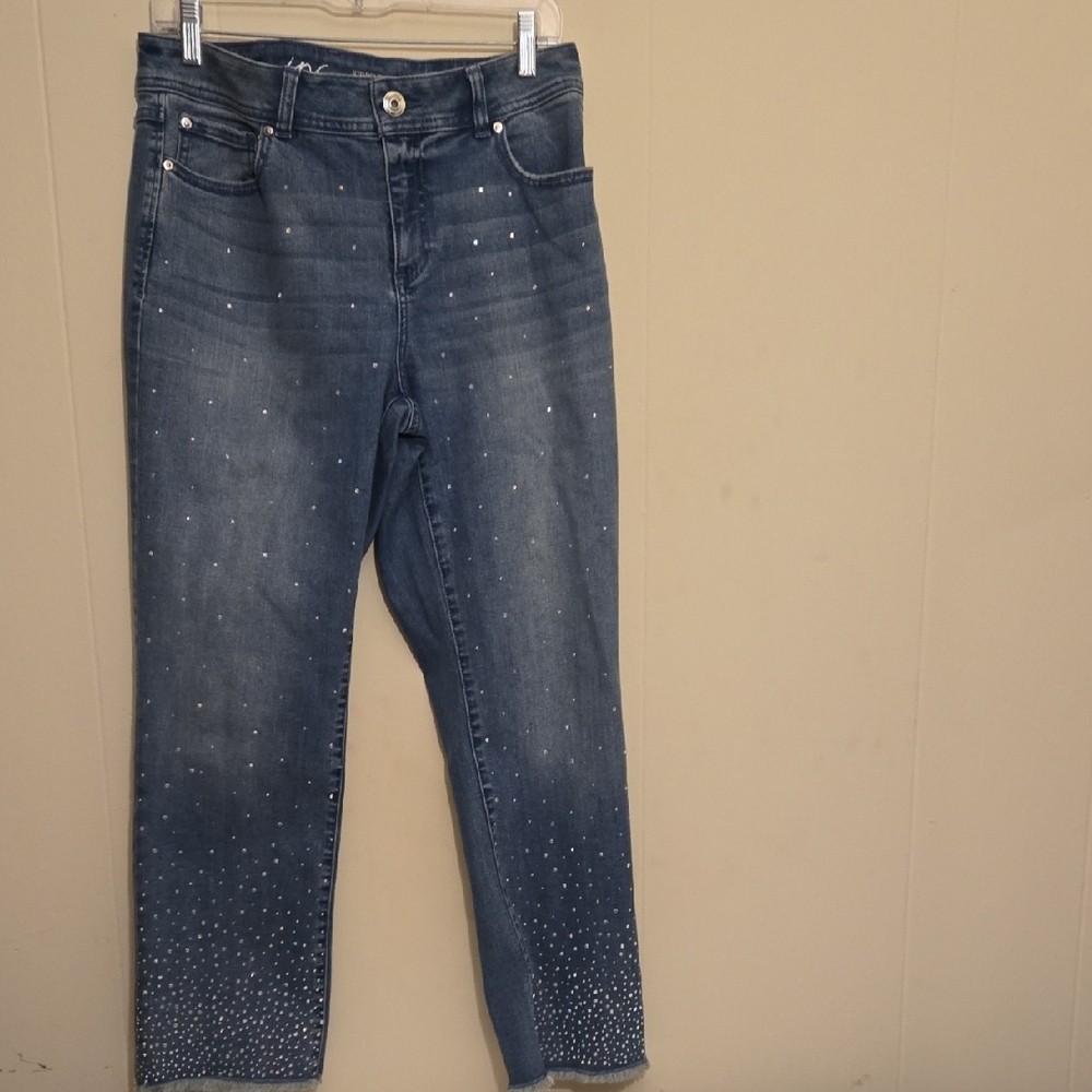 Ladies INC Embellished Straight Leg Stretch Blue Jeans Size 10